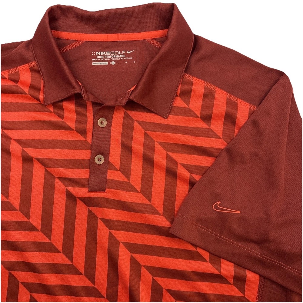 Nike Golf Tour Performance Polo Shirt Mens Large Red Chevron Geometric Dri-Fit